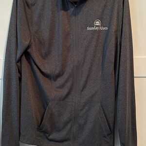 Ouray Dark Gray Sunday River zip up with embroidered logo. Size Large.